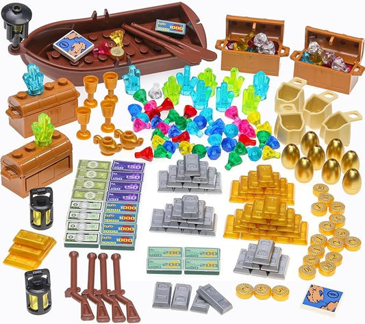 220 Pcs Pirate Treasure Money Parts Building Blocks, Expedition Wooden Boats by BrickBounty