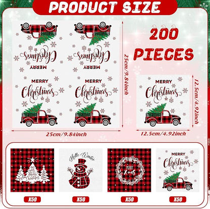 Janlaugh 200 Pcs Christmas Paper Cocktail Napkins Disposable 2 Ply Xmas Style - Image 4