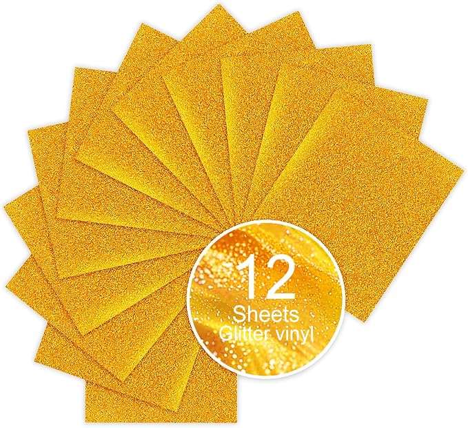 Gold Glitter HTV Sparkly Heat Transfer Vinyl – 12 Pcs 12x10Inch Iron-On Vinyl by Unknown