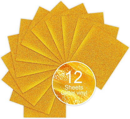 Gold Glitter HTV Sparkly Heat Transfer Vinyl – 12 Pcs 12x10Inch Iron-On Vinyl by Unknown