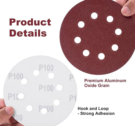 S SATC 150 Pcs Hook and Loop Adhesive Sanding Discs 5 Inch 8 Hole Sandpaper 100 - Image 3