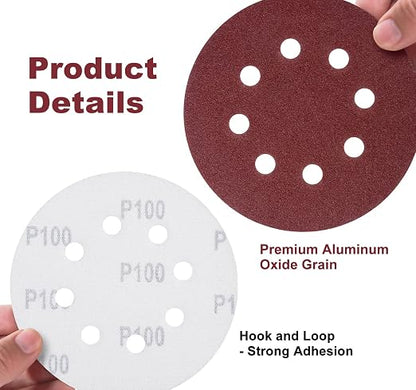 S SATC 150 Pcs Hook and Loop Adhesive Sanding Discs 5 Inch 8 Hole Sandpaper 100 - Image 3