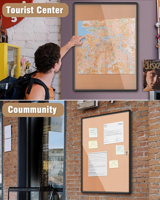 38"x28" Enclosed Bulletin Board, Lockable Weather-Resistant Aluminum Cork - Image 8