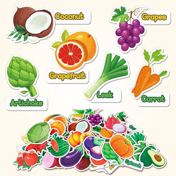 Kids Felt Board Set with 90 Fruits & Vegetables Pieces by AKAYOK