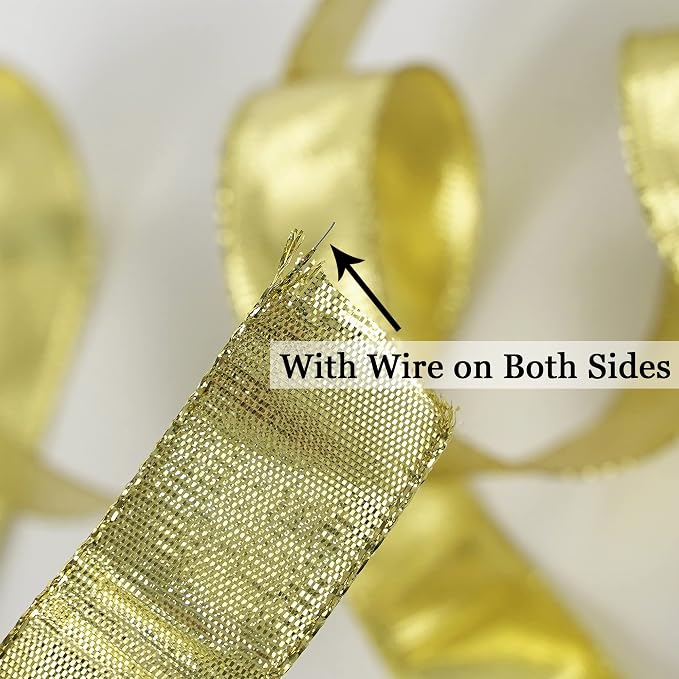 MEEDEE Gold Wired Woven Metallic Ribbon - Image 3