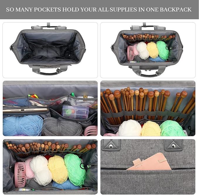 Knitting Bag Backpack Yarn Storage Organizer Travel Bag - Image 4
