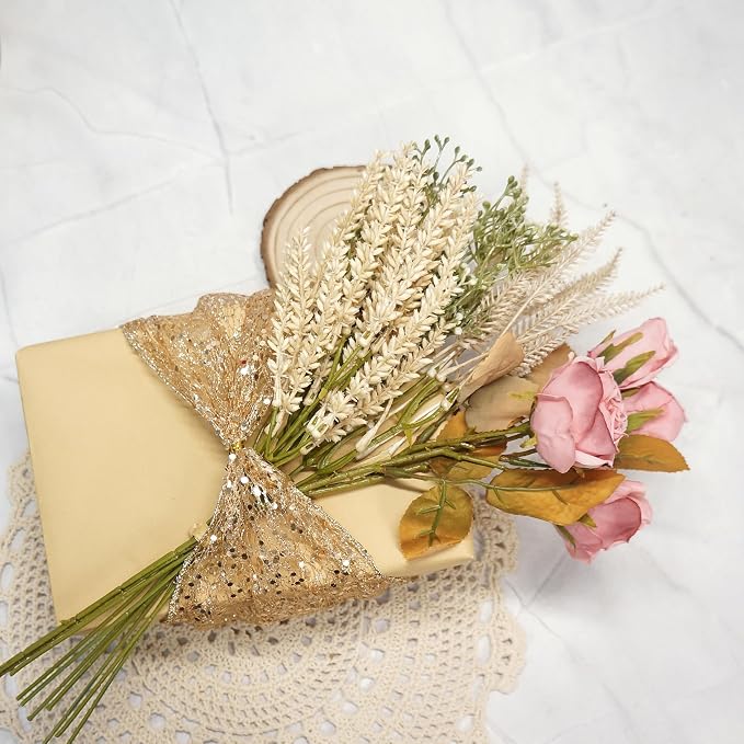 CT CRAFT LLC Sparkling Glitter Mesh Wired Ribbon 4" x 10 Yards Champagne Gold - Image 5