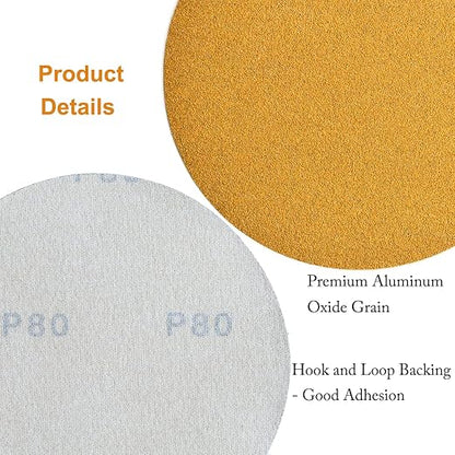 6-Inch No-Hole Hook and Loop Sanding Discs 80-Grit, Random Orbital Sandpaper - Image 5