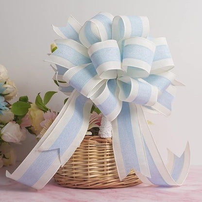 MEEDEE Blue and White Stripe Ribbon Wired Ribbon 2.5 Inch Light Blue Burlap - Image 3