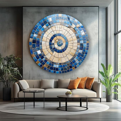 My Photostation.com 24'' Diameter Coastal Sunburst Beige & Blue Round Glass - Image 2