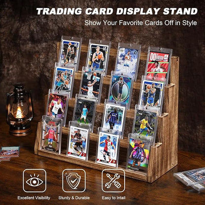 Emfogo Card Display Stand, 4-Tier Trading Card Display, Wooden Graded Baseball - Image 2