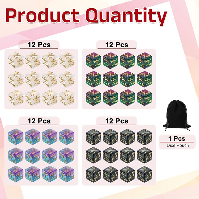 uxcell 48Pcs Magic Dice Counters, Acrylic D6 Life Token Dice Set - Image 3