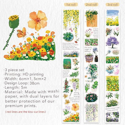WT Spring Oasis Washi Tape Sticker Set, 3 Rolls, Original Designs, - Image 9