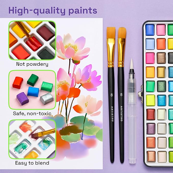 ARTISTRO 100 Watercolor Paint Set, Vivid Colors in Portable Box, Palette set. - Image 5