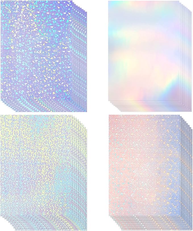 36 Sheets A4 Holographic Paper Sticker Transparent Waterproof Self Adhesive by Clabby