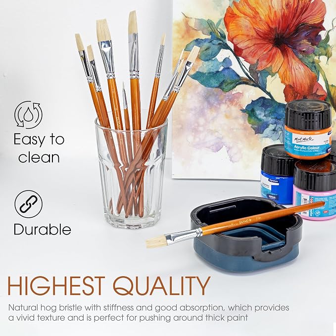 DUGATO 10pc Flat Hog Bristle Paint Brush Set - Image 3