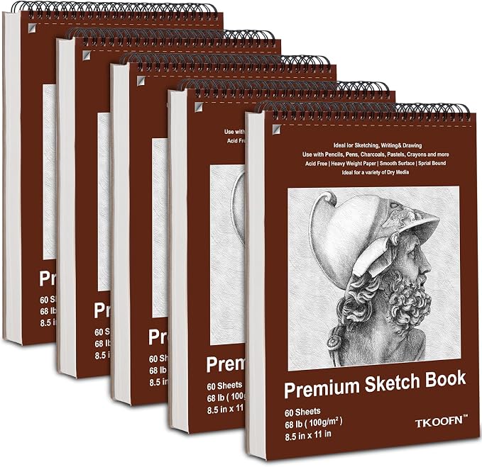 TKOOFN 8.5" x 11" Sketch Book, 300 Sheet Top Spiral Bound Premium Sketchbook by TKOOFN