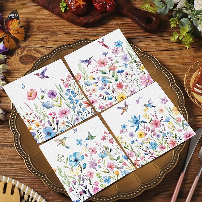 Fulmoon 200 Pieces Summer Floral Cocktail Napkins Disposable Flower Dessert - Image 6