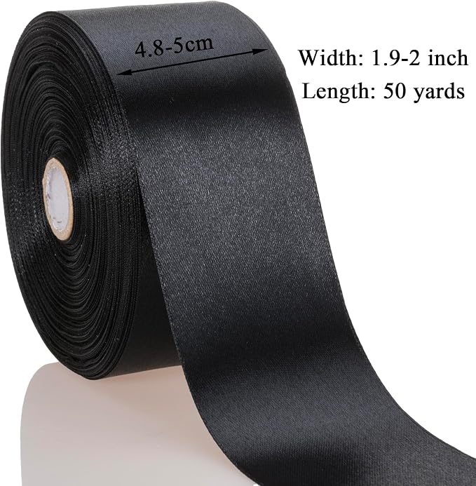 2 Inch Black Solid Satin Ribbon, 50 Yards Craft Fabric Ribbon - Image 3