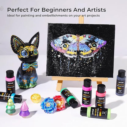 ARTME Metallic Acrylic Paint Set, 24 Metallic Colors in 2 oz/60ml Bottles - Image 6