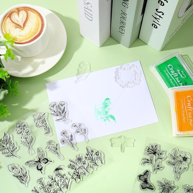 Whaline 5 Sheets Wildflower Clear Stamps Floral Leaves Butterfly Silicone - Image 6