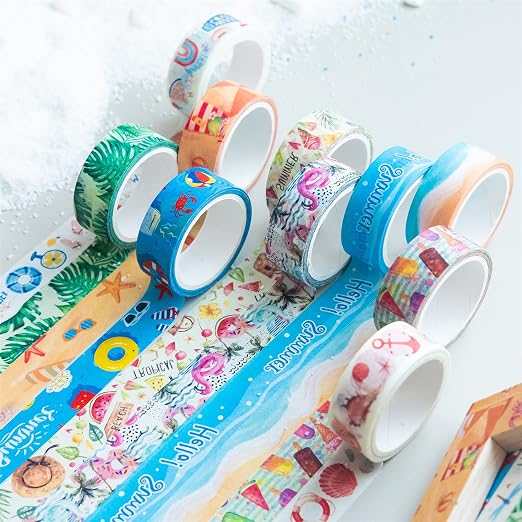 YUBBAEX 10 Rolls Four Seasons Washi Tape Set Beach Ice Cream Masking Decorative - Image 5