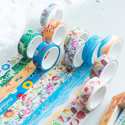 YUBBAEX 10 Rolls Four Seasons Washi Tape Set Beach Ice Cream Masking Decorative - Image 5