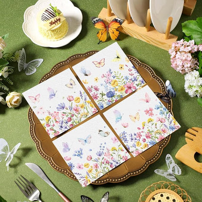 Fulmoon 200 Pieces Summer Floral Cocktail Napkins Disposable Wildflower Dessert - Image 6