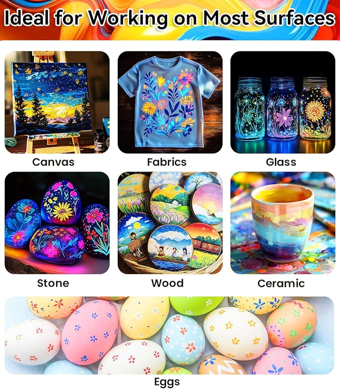64 PCS Classic & Pastel & Metallic & Glow in the Dark Acrylic Paint Set - Image 7