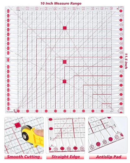 Quilting Ruler for Precise Fabric Cutting 11.5" x 10.5" Quilt Rulers Quilting - Image 2