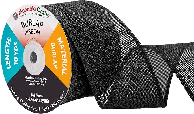 Mandala Crafts Black Burlap Ribbon 2.5 Inches Wide Jute Ribbons by MandalaCrafts