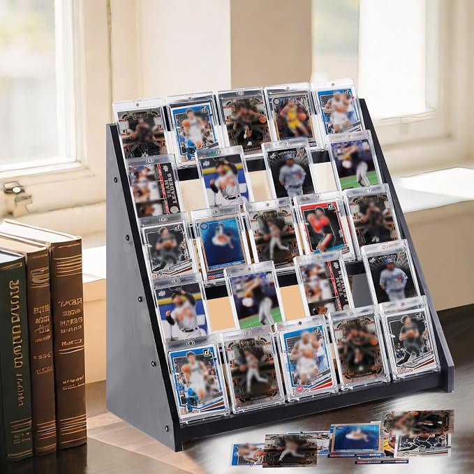 Trading Card Display Stand, 5-Tier Bamboo Baseball Card Display Case, 35 pt - Image 3
