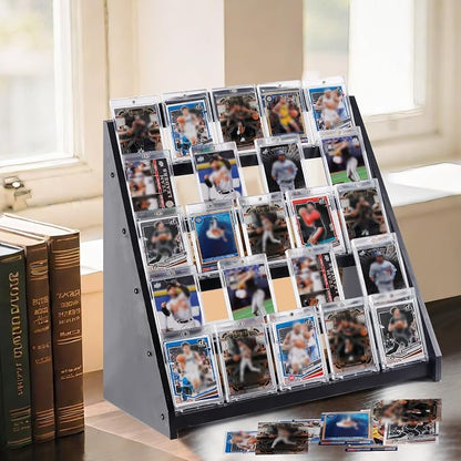 Trading Card Display Stand, 5-Tier Bamboo Baseball Card Display Case, 35 pt - Image 3