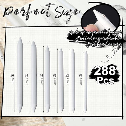 Fulmoon 288 Pcs Blending Stump and Tortillion Set Paper Art Blenders Blend - Image 2