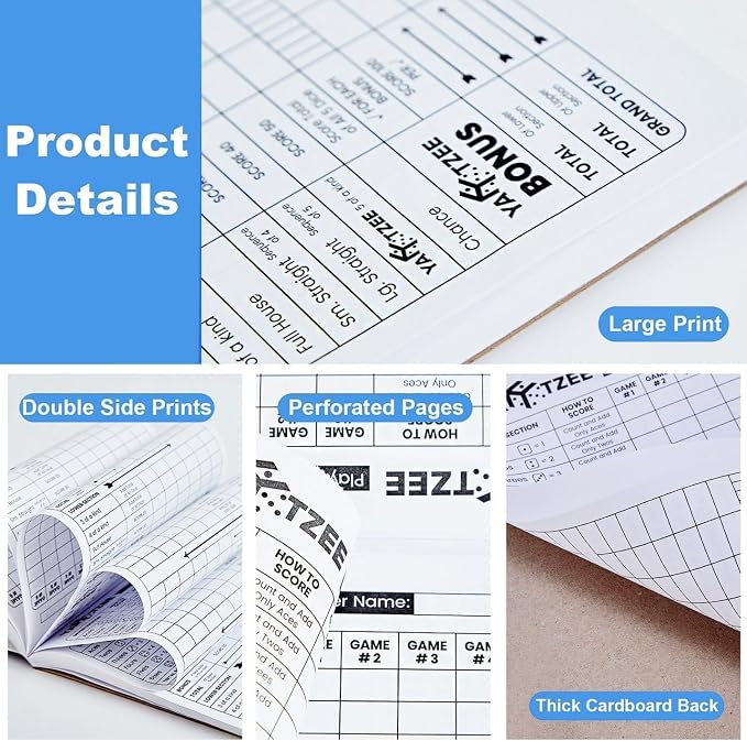 PlayDice Score Pads for Yahtzee: 120 Easy Tear Off, Large Print Score Sheets - Image 2
