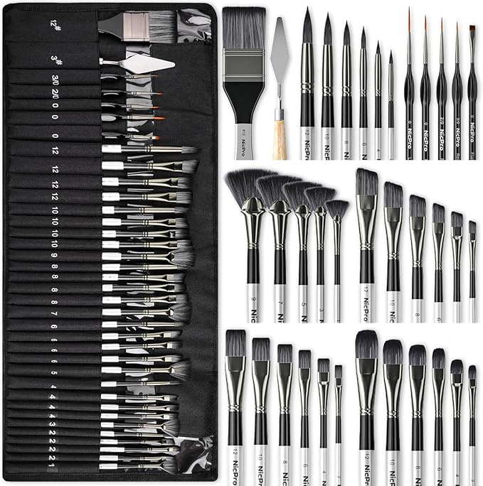 Nicpro 36pcs Paint Brush Set, Professional Paintbrushes by Nicpro