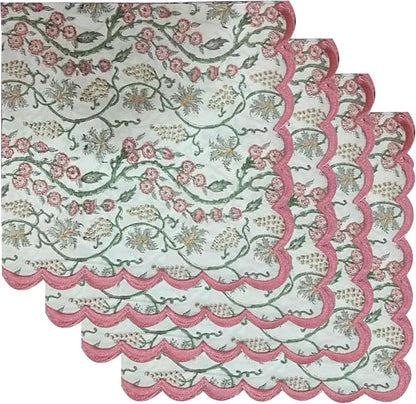 Ridhi Coral Pink Hand Block Print Napkins 18" x 18" Set of 4 Reusable Cotton by Ridhi