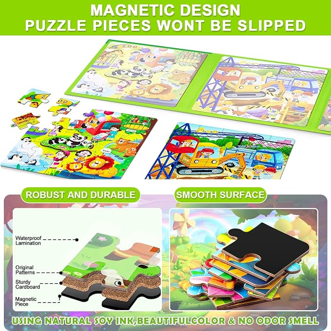 Magnetic Puzzles for Kids Ages 4-8, 3 in 1 Cartoon Jigsaw Puzzle Book, Toddlers - Image 5
