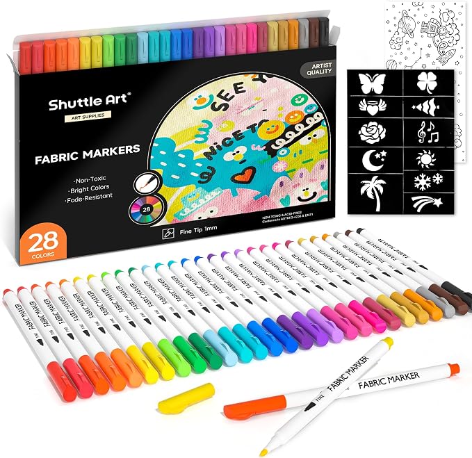 Shuttle Art 28 Colors Fabric Markers, Shirt Permanent Markers by ShuttleArt
