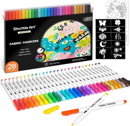Shuttle Art 28 Colors Fabric Markers, Shirt Permanent Markers by ShuttleArt