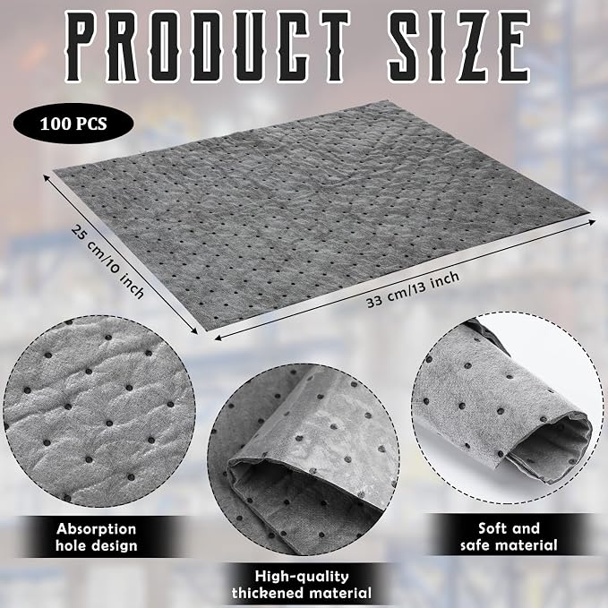 Sawysine 100 Pcs Adhesive-Backed Oil Absorbent Pads 13" x 10" Non-Slip Oil - Image 2
