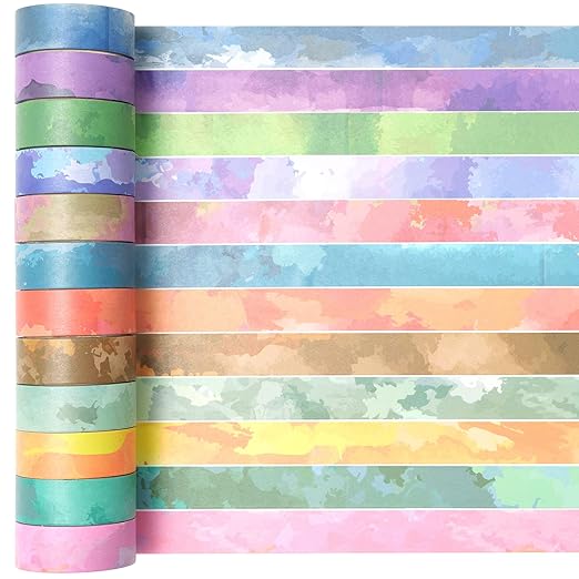 YUBX Watercolors Washi Tape Set 12 Rolls Pastel Colors Masking Macaron Graphic by EveryCreatorhashisYUBX