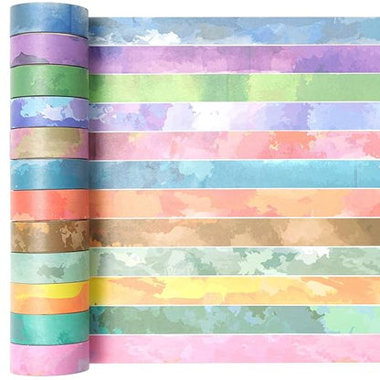 YUBX Watercolors Washi Tape Set 12 Rolls Pastel Colors Masking Macaron Graphic by EveryCreatorhashisYUBX
