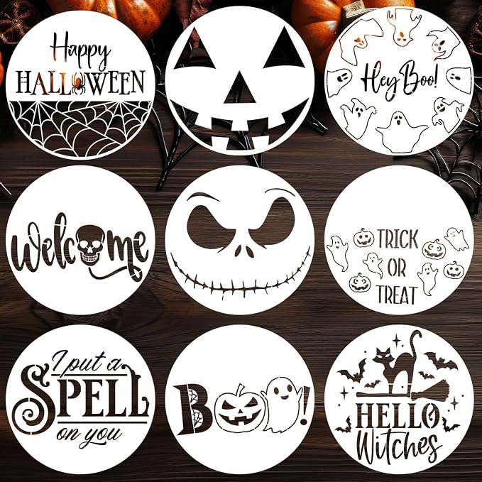 Halloween Stencils for Painting on Wood 12” Round Halloween Stencil Hey Boo by zosylley