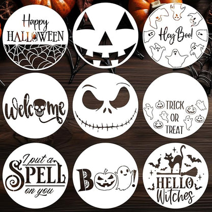 Halloween Stencils for Painting on Wood 12” Round Halloween Stencil Hey Boo by zosylley