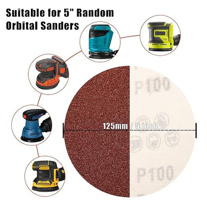 100 Grit 5 Inch Sanding Discs Hook and Loop Sandpaper - Image 5
