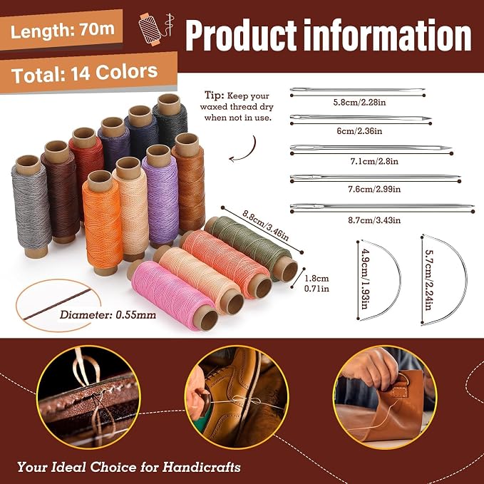 0.55 mm Round Waxed Thread, 14 Colors 76 Yards Spool Wax Coated String - Image 3