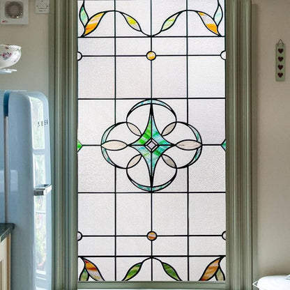 3D Stained Glass Window Privacy Film, Heat Control UV Blocking Static Cling by OHTMERU