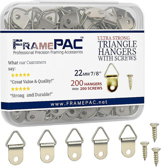 200 Pack Picture Hangers with Screws, Small Triangle Ring, D Rings by FramePac