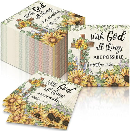 60 Pcs Sunflower Christian Cocktail Paper Napkins 6.5 x 6.5 Inches Disposable by Feifeiya